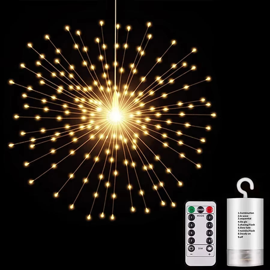 Firework Light 120/180/ 200 LED Starburst Light Battery Operated Christmas Party Globe Ball Copper Wire Hanging Fairy Light