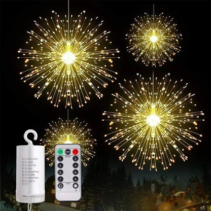 Firework Light 120/180/ 200 LED Starburst Light Battery Operated Christmas Party Globe Ball Copper Wire Hanging Fairy Light