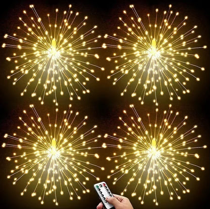 Firework Light 120/180/ 200 LED Starburst Light Battery Operated Christmas Party Globe Ball Copper Wire Hanging Fairy Light