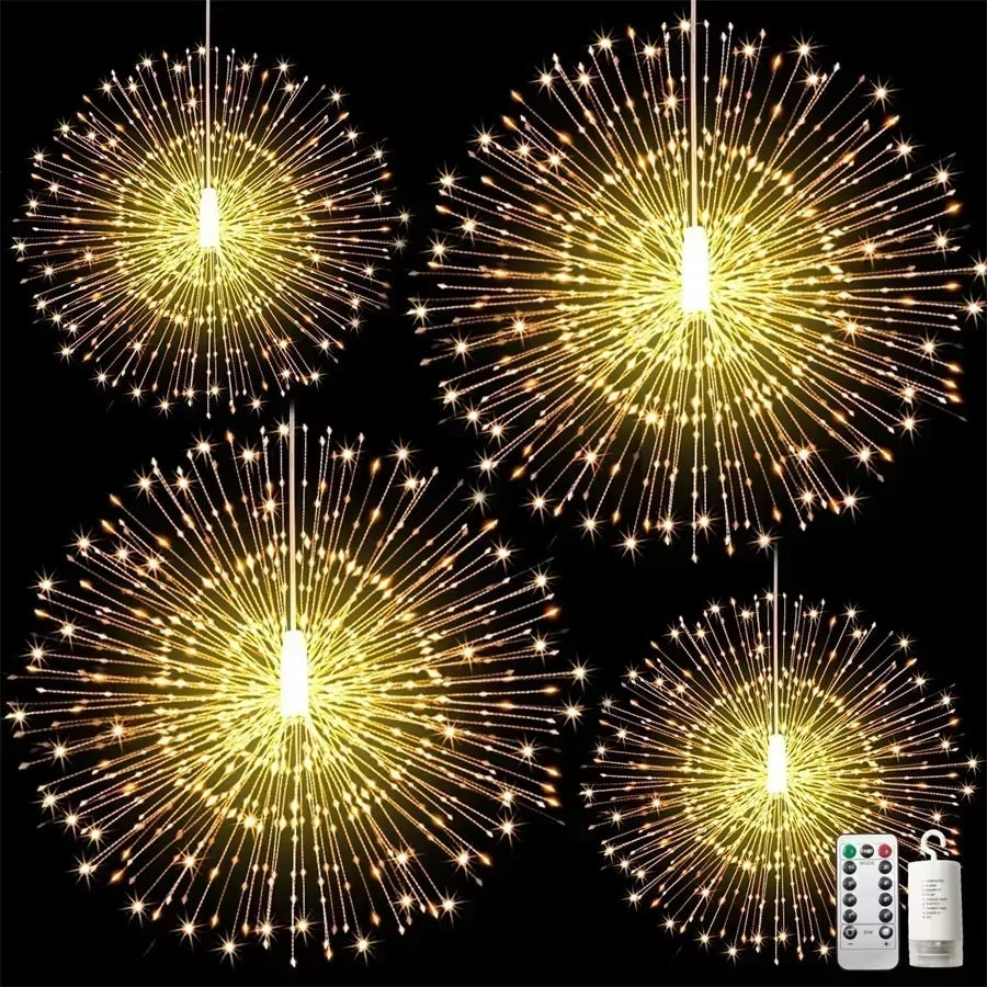 Firework Light 120/180/ 200 LED Starburst Light Battery Operated Christmas Party Globe Ball Copper Wire Hanging Fairy Light