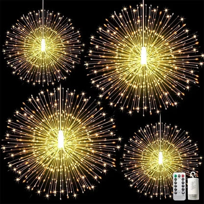 Firework Light 120/180/ 200 LED Starburst Light Battery Operated Christmas Party Globe Ball Copper Wire Hanging Fairy Light