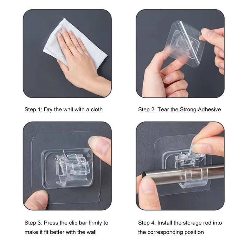 Versatile Plastic White Hanging Curtain Rods with Secure Clamp Hooks for Bathroom and Home Use